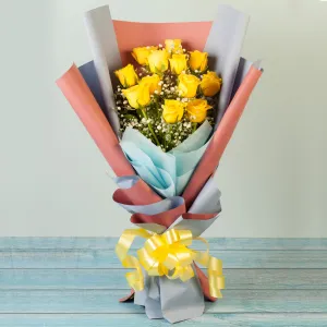 12 Yellow Roses Hand Tied Bouquet