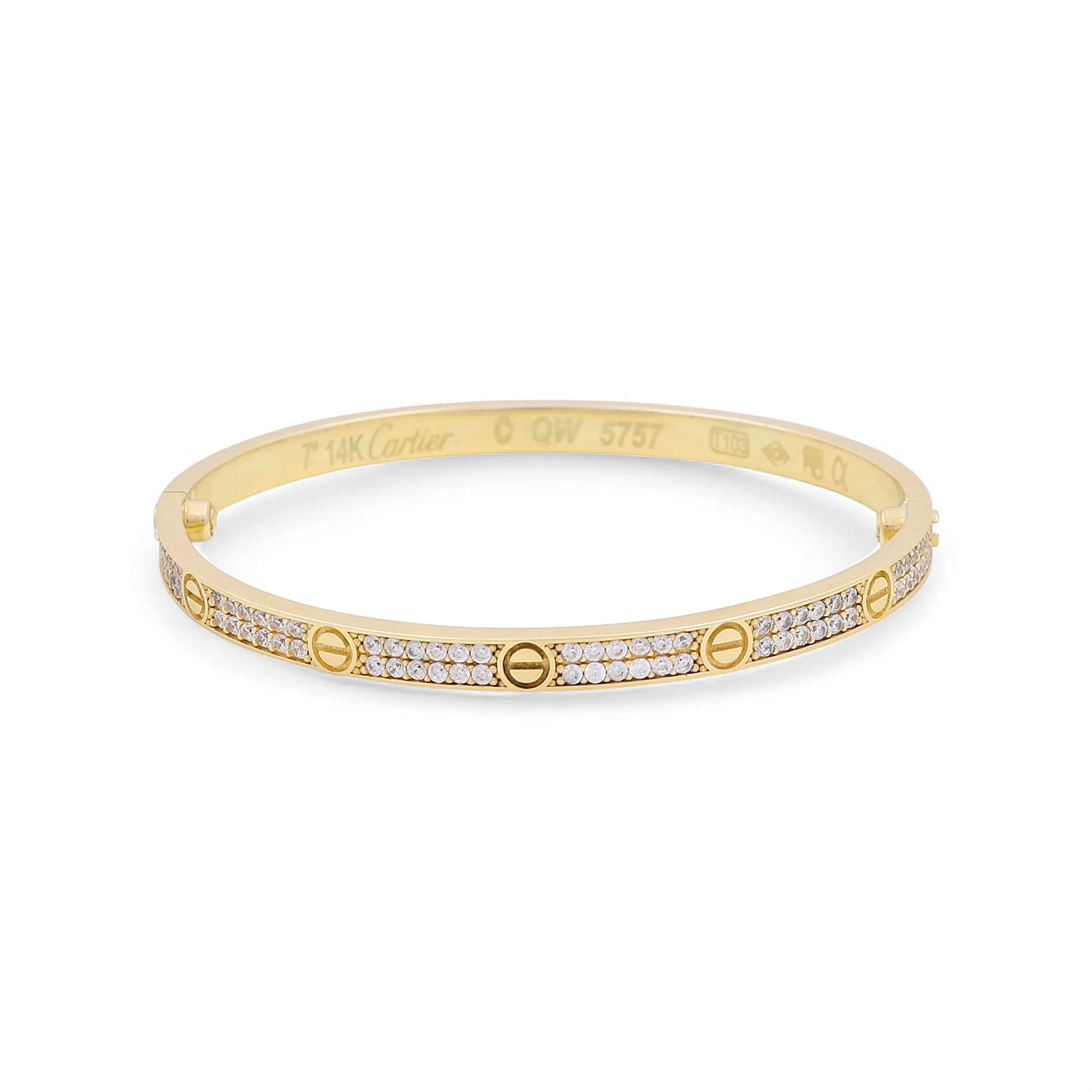 14K Yellow Gold Fashion SemiSolid Bangle CT Bracelet with Cz / Size: 7 " / Weight: 12 GR / DPBB4FSCT