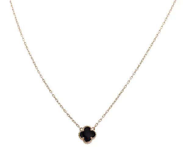14K Yellow Gold Women's Necklace with One Black Clover / Size: 18” 14MM / Weight: 5.3 GR / BONK4CLV-11