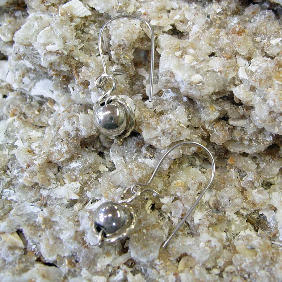 6mm Sterling Silver Beads Wirewrapped Drop Earrings