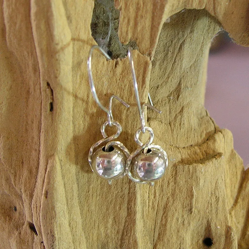 6mm Sterling Silver Beads Wirewrapped Drop Earrings