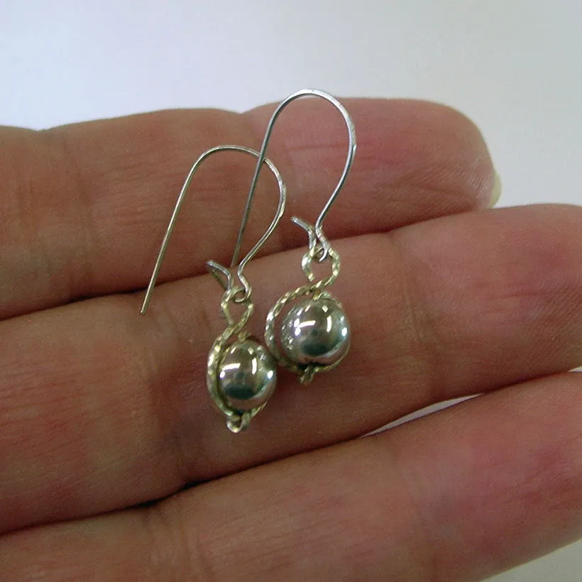 6mm Sterling Silver Beads Wirewrapped Drop Earrings