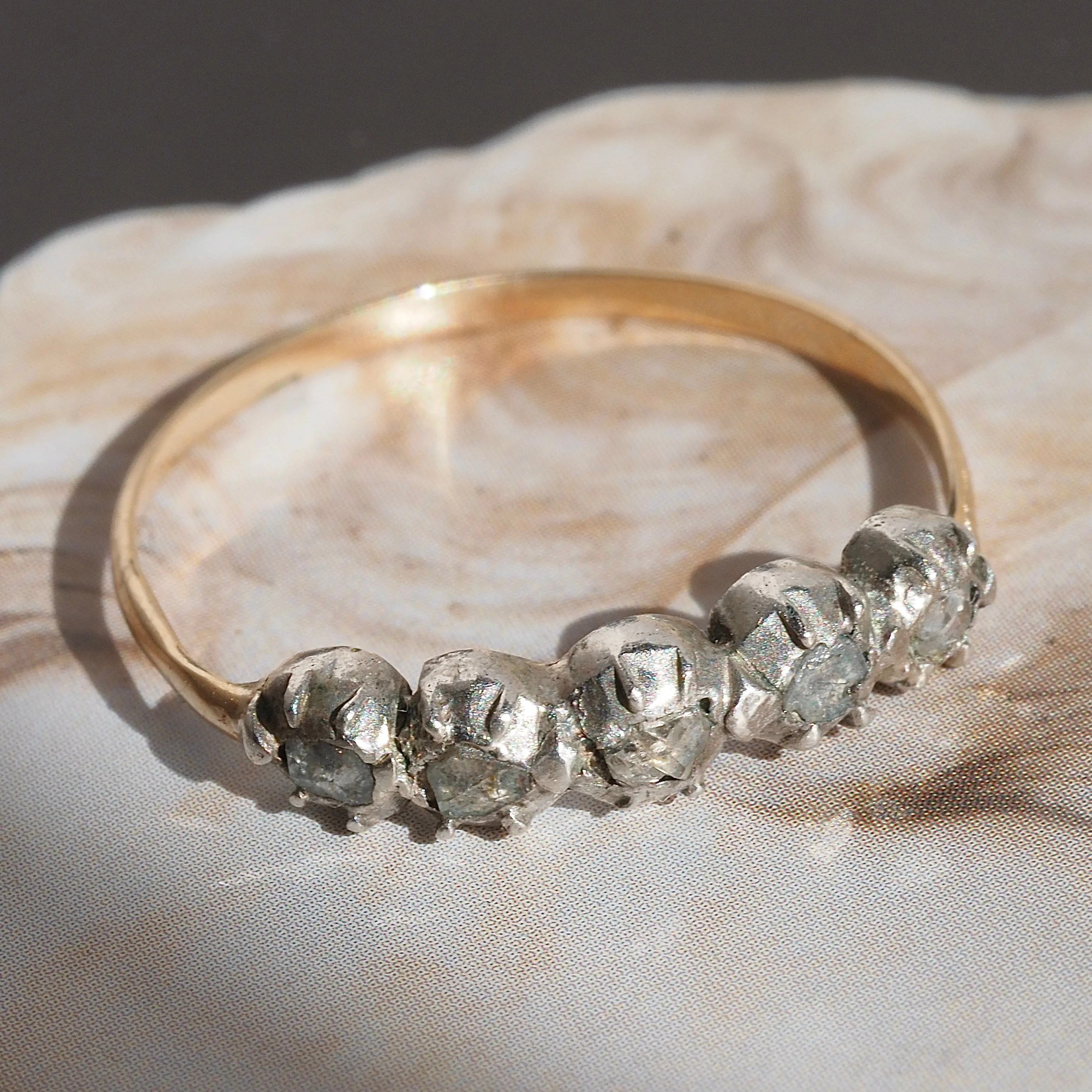 Antique Georgian 14k Gold and Sterling Silver Rose Cut Diamond Ring