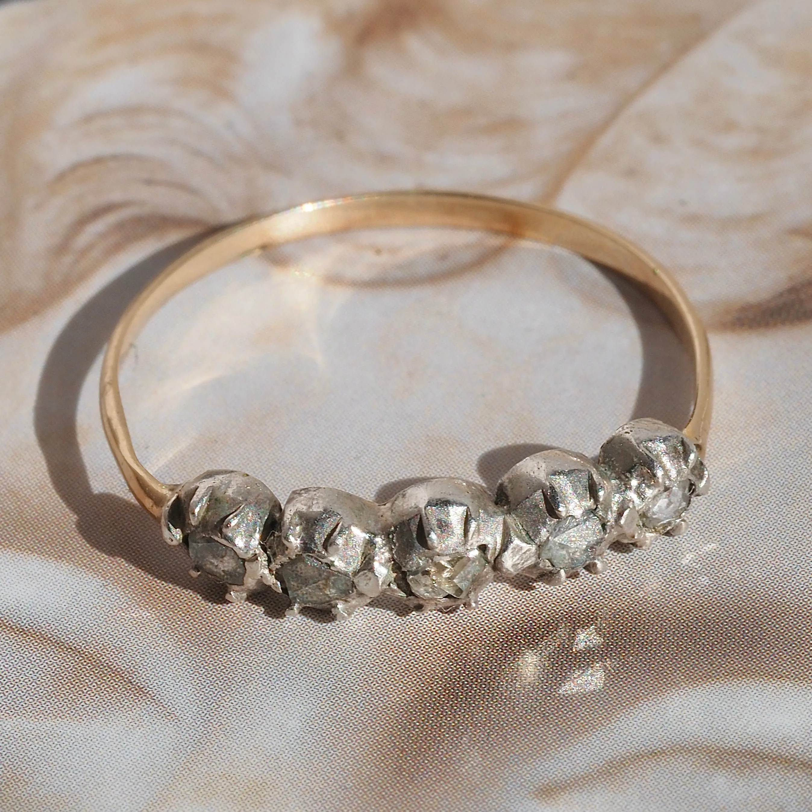 Antique Georgian 14k Gold and Sterling Silver Rose Cut Diamond Ring