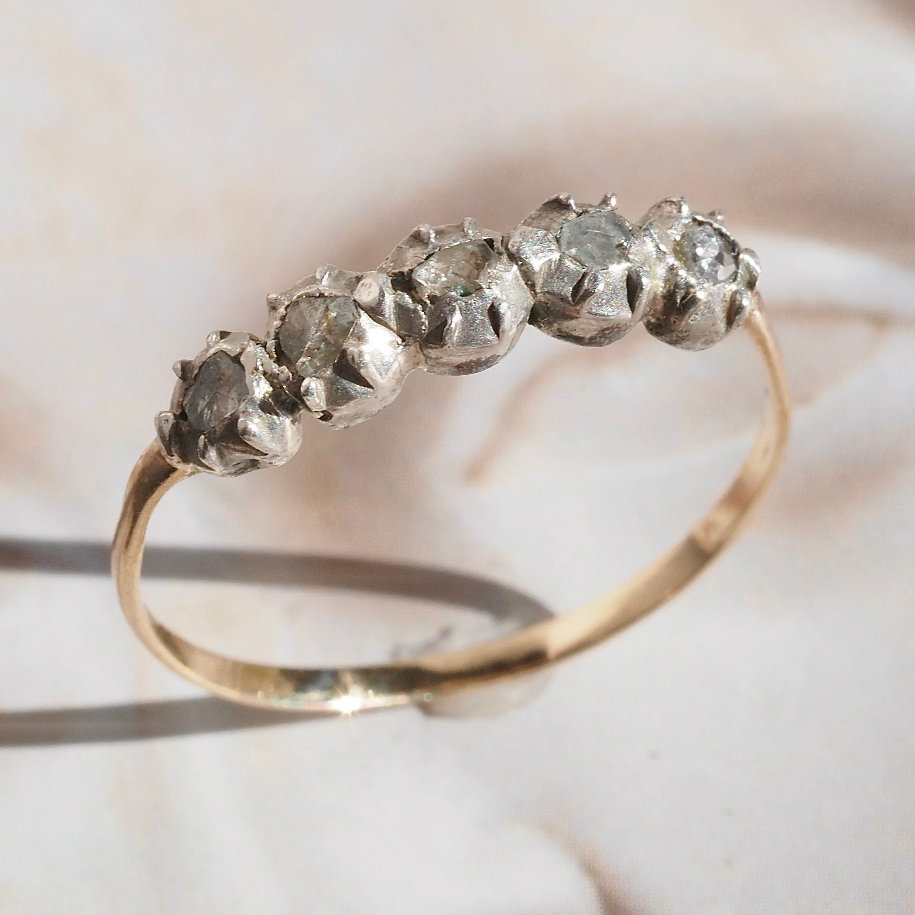 Antique Georgian 14k Gold and Sterling Silver Rose Cut Diamond Ring