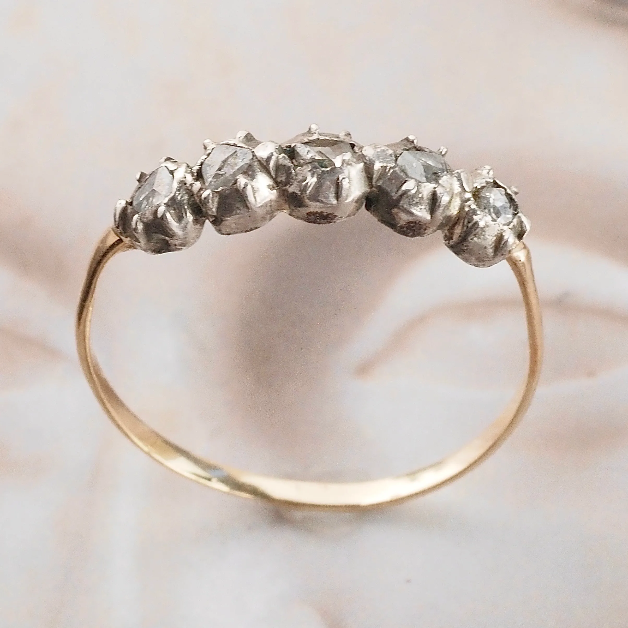 Antique Georgian 14k Gold and Sterling Silver Rose Cut Diamond Ring