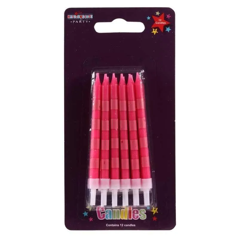 Birthday Party Candles Pink Block Stripe 12 Pack - Case of 6