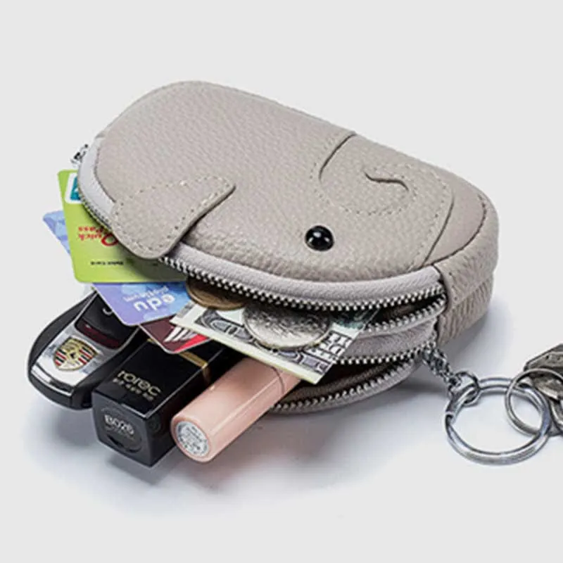 Genuine Leather Cute Elephant Coin Purse Zip Change Wallet Pouch