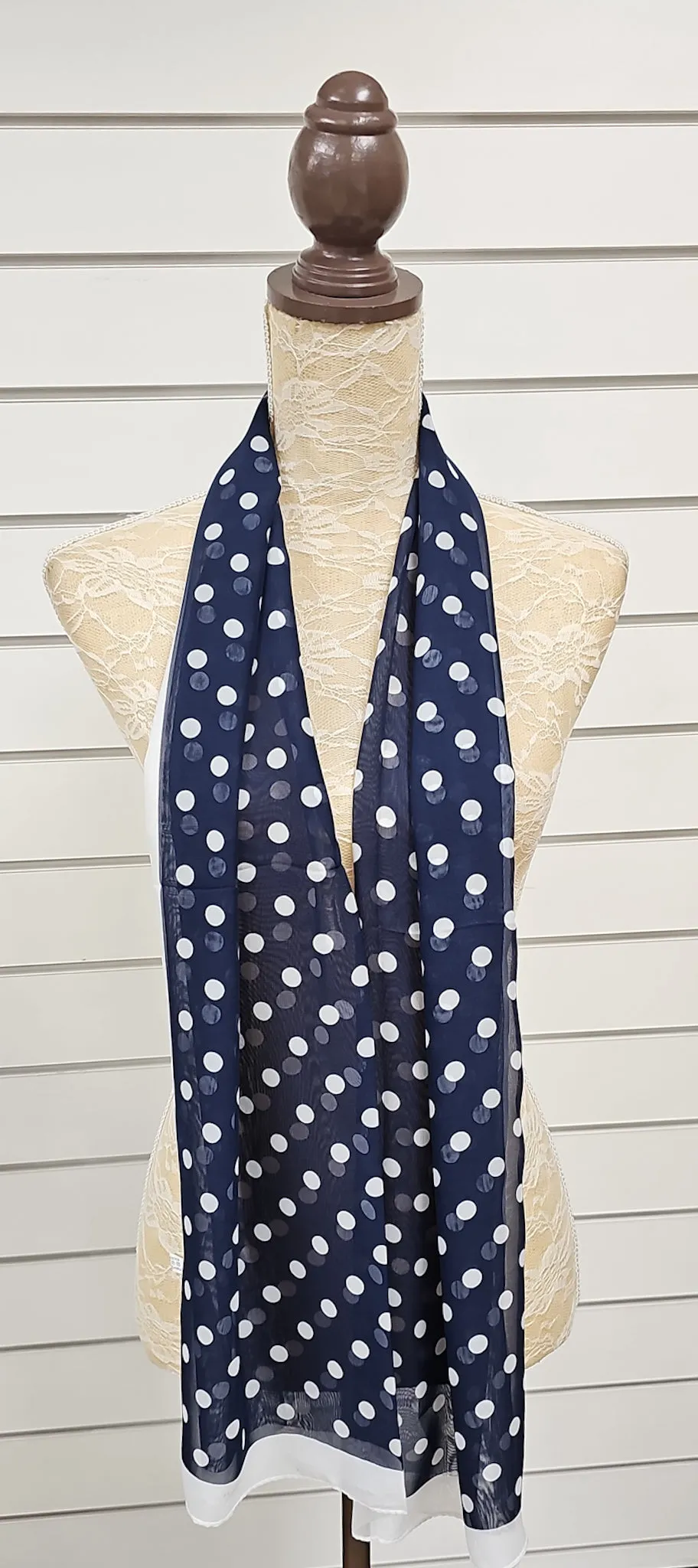 Large Polka Dot Print Navy & White Scarf