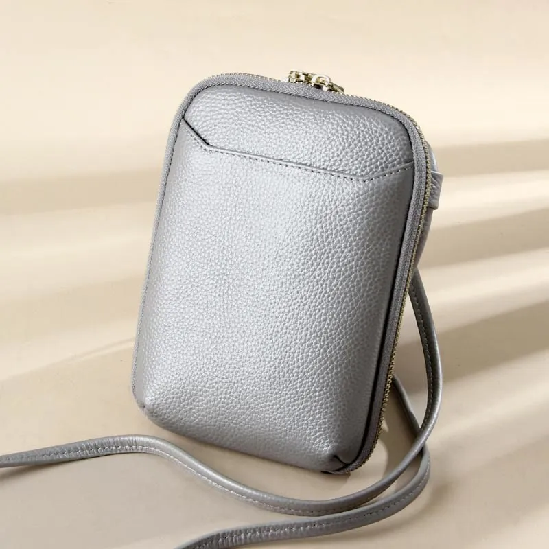Mini Phone Bag Simple Plaid Crossbody Leather Wallet For Women