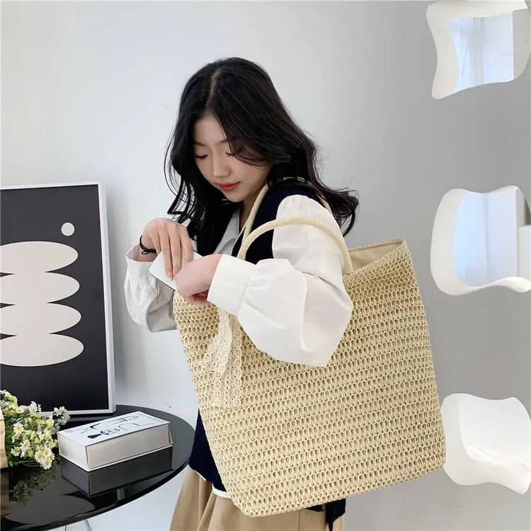 Minimalism Large Straw Beach Tote Bags For Summer-Showtown