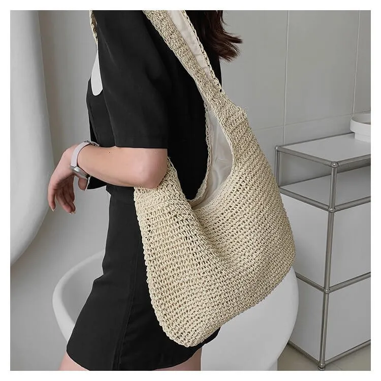 Minimalism Straw Tote Shoulder Bag-Showtown