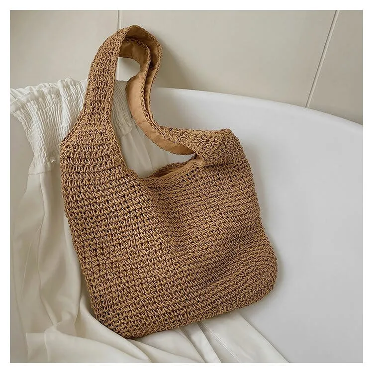 Minimalism Straw Tote Shoulder Bag-Showtown