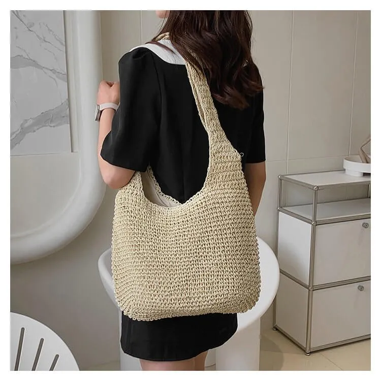 Minimalism Straw Tote Shoulder Bag-Showtown