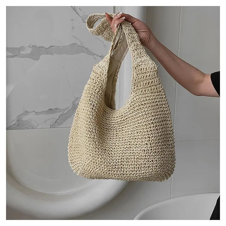 Minimalism Straw Tote Shoulder Bag-Showtown