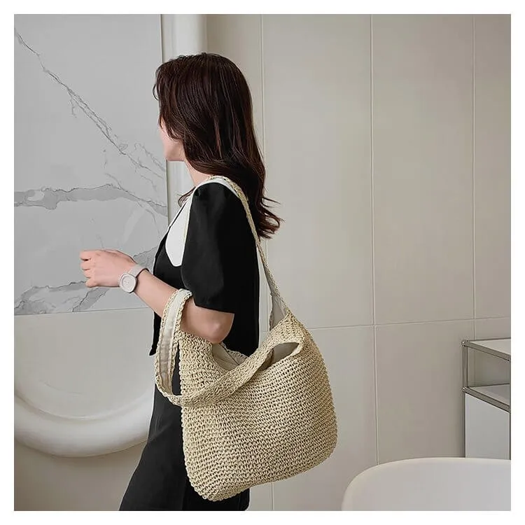 Minimalism Straw Tote Shoulder Bag-Showtown