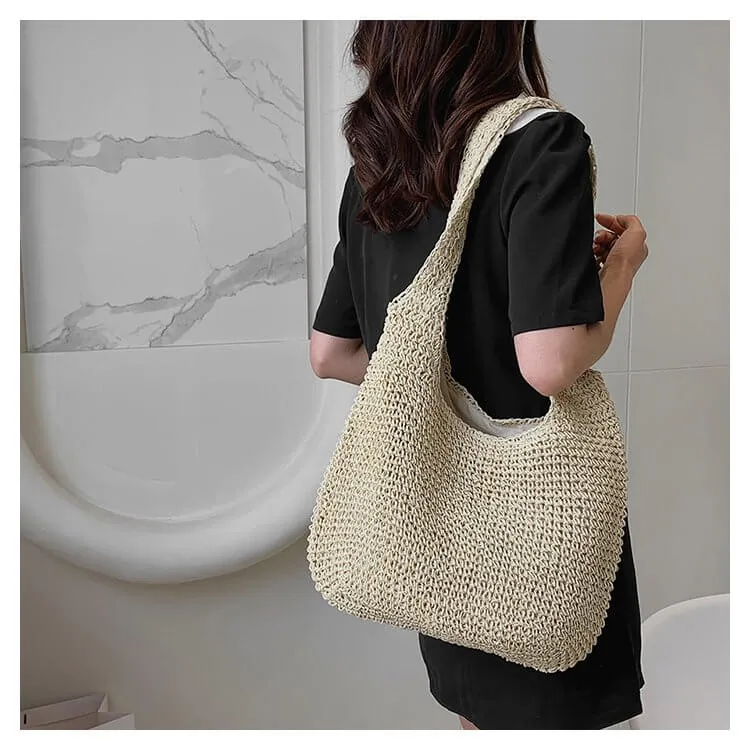 Minimalism Straw Tote Shoulder Bag-Showtown