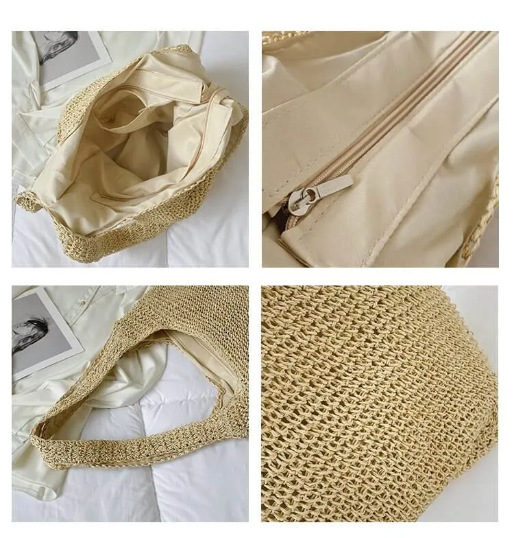 Minimalism Straw Tote Shoulder Bag-Showtown