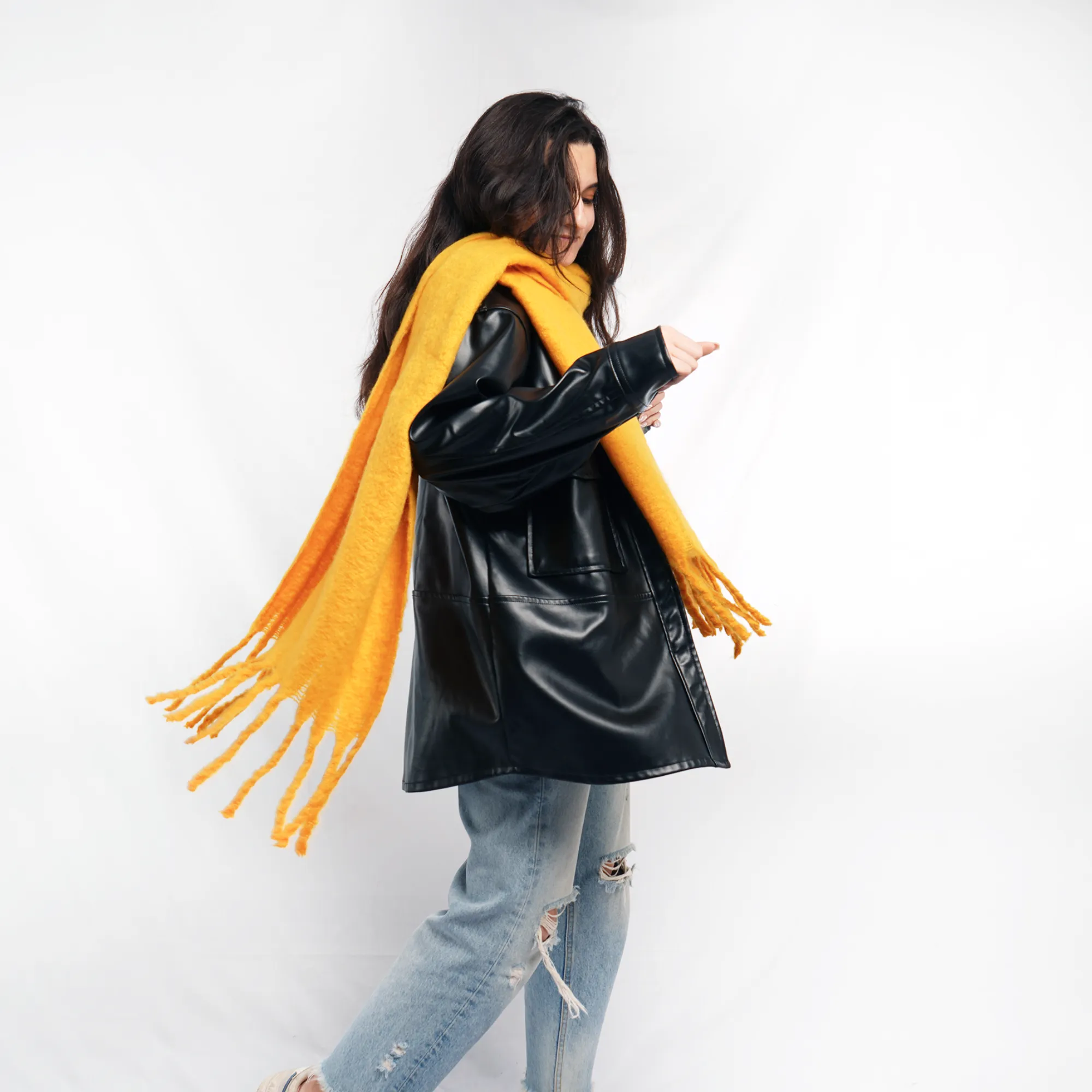 Mustard Fluffy winter scarf
