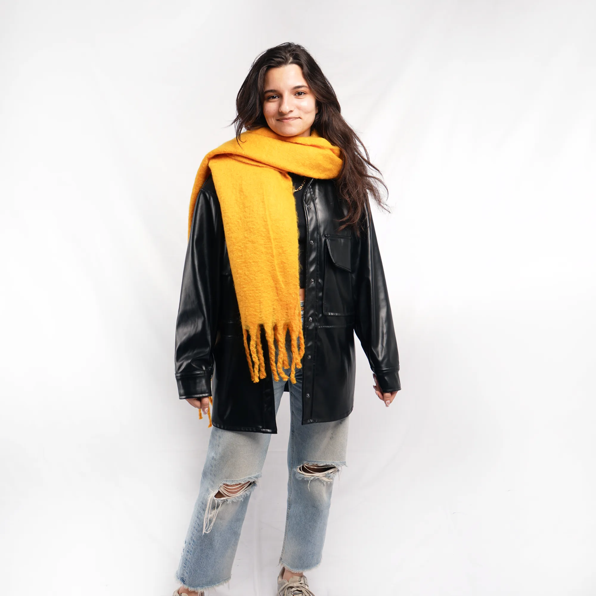 Mustard Fluffy winter scarf