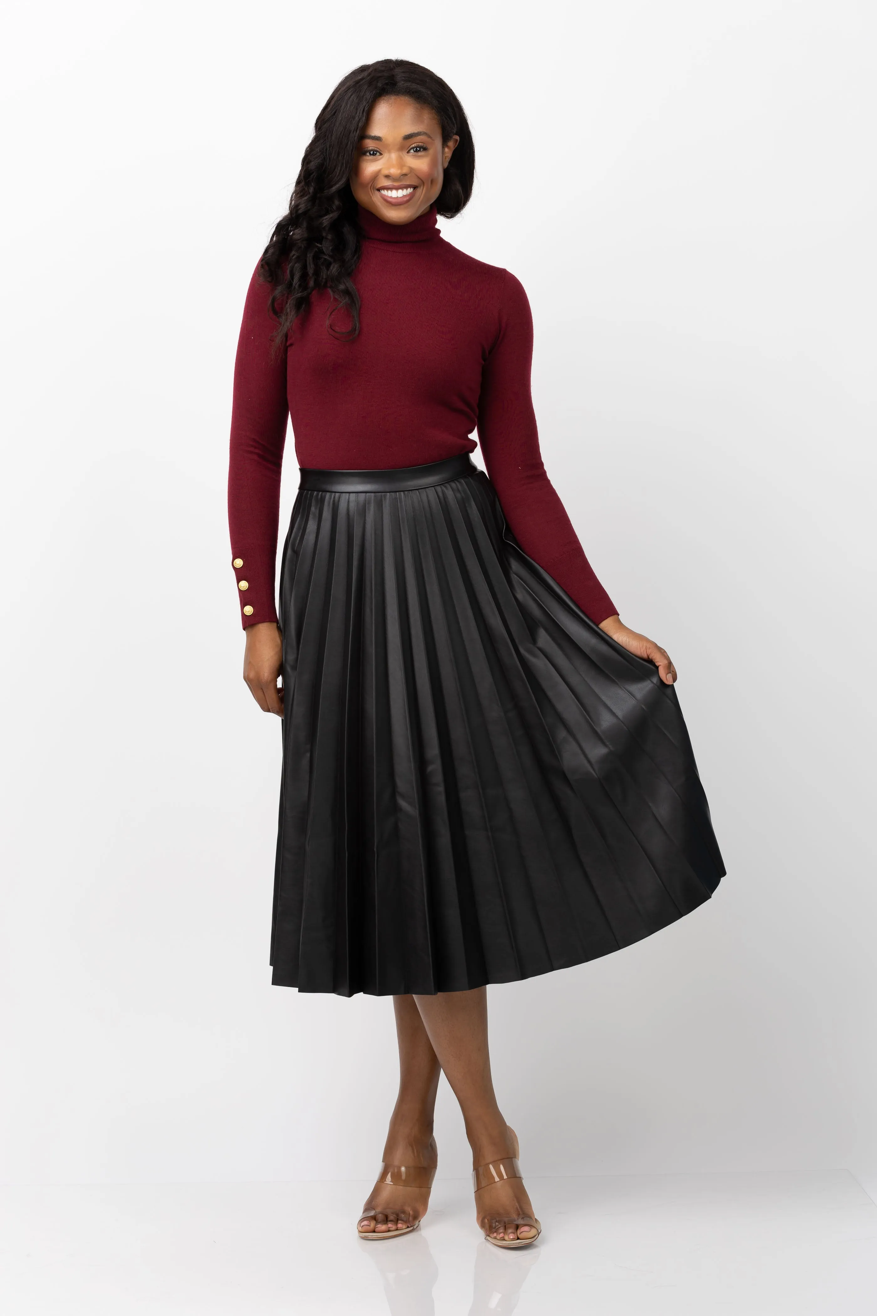 Nic   Zoe Faux Leather Skirt in Black Onyx