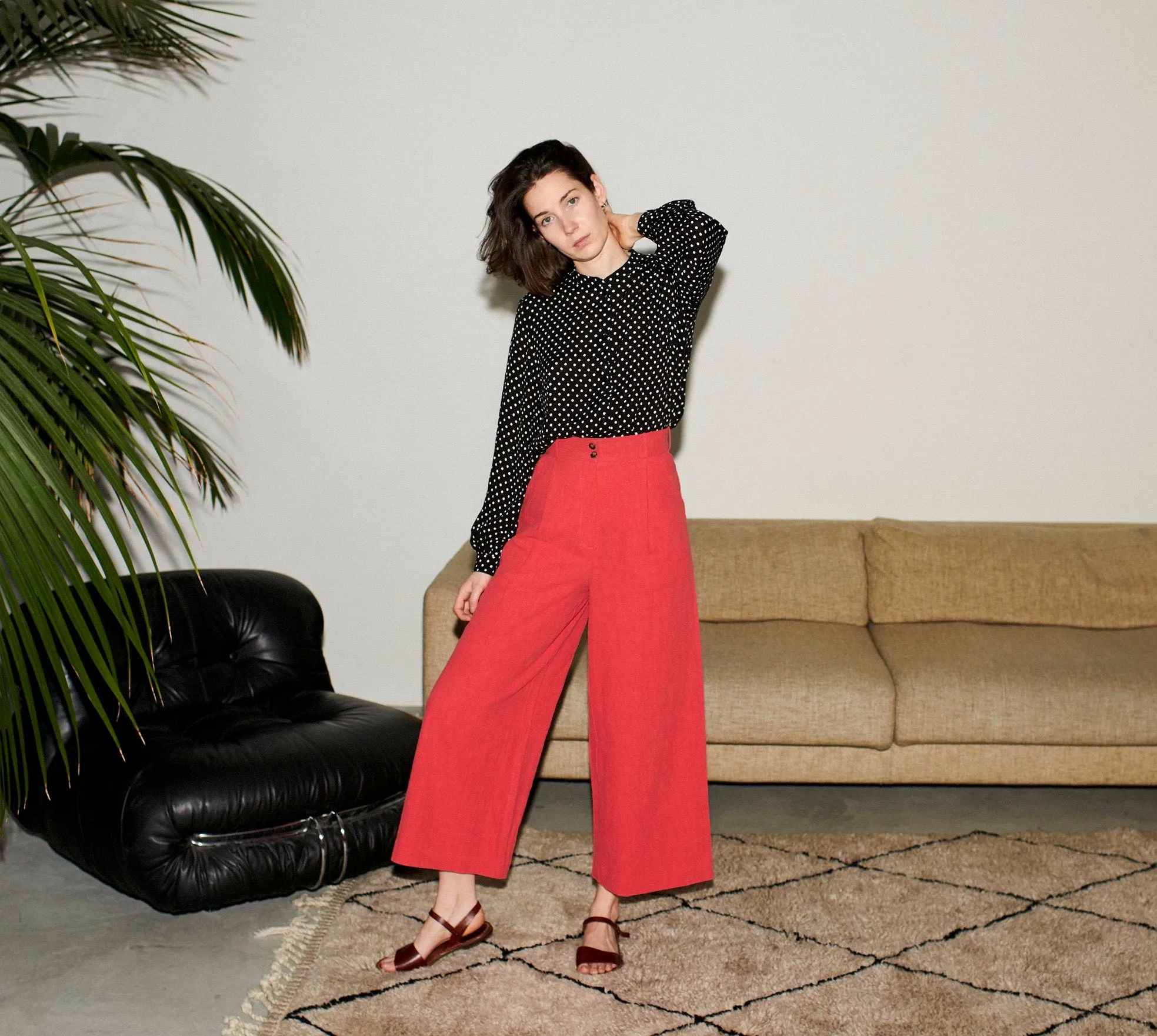 PAN LINEN PANTS red washed linen