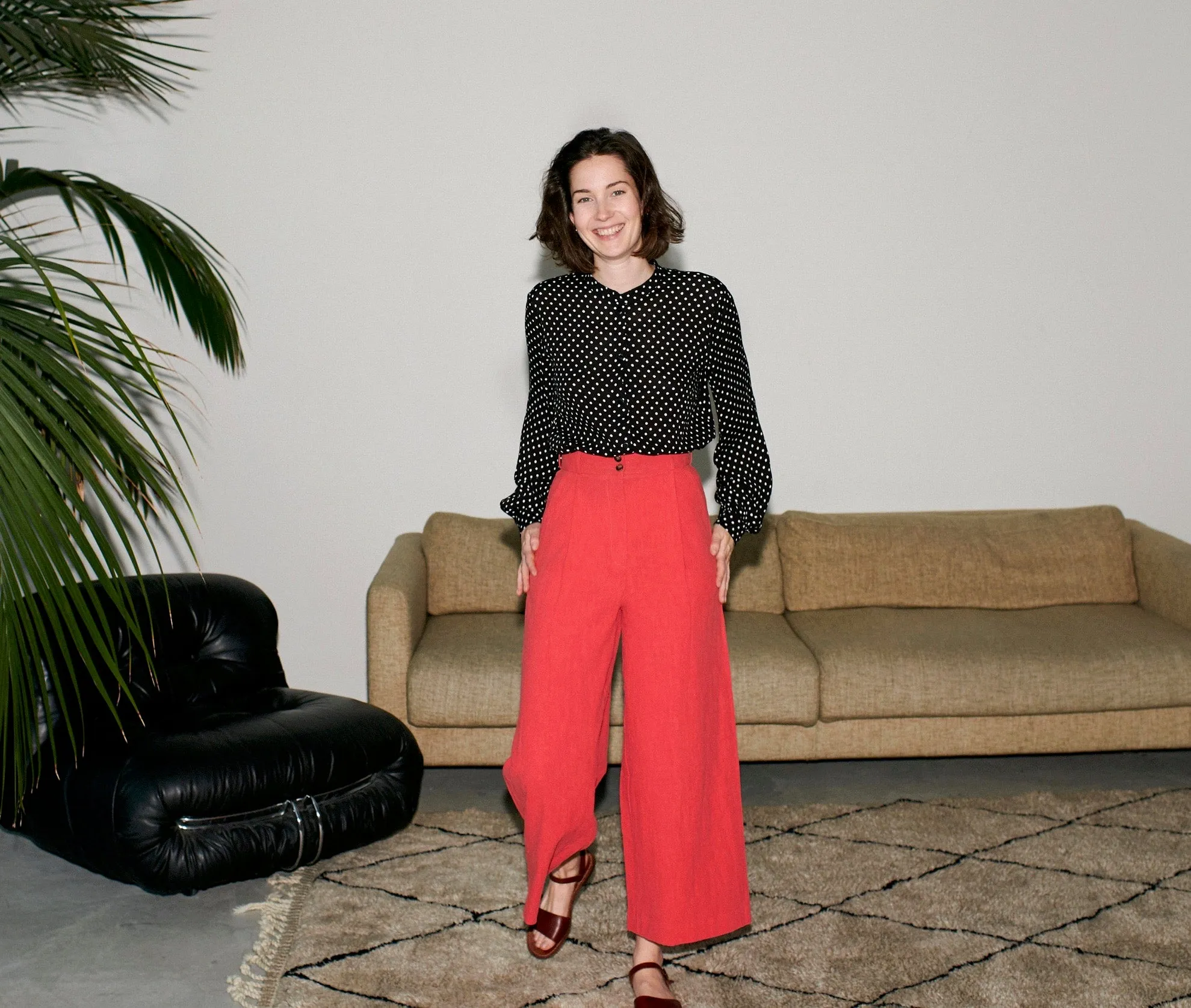 PAN LINEN PANTS red washed linen