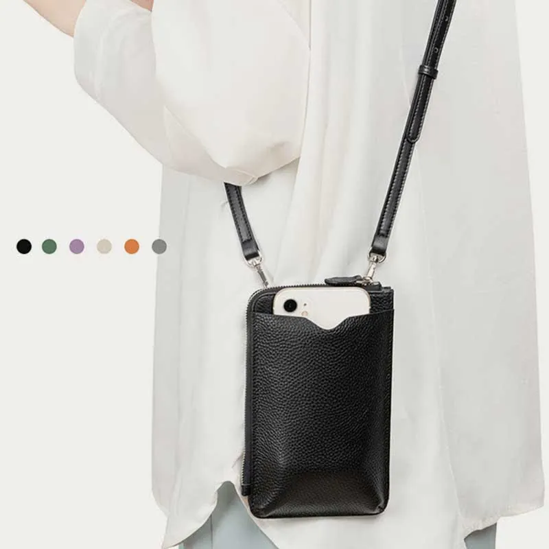 RFID Blocking Leather Phone Crossbody Wallet Bag with Adjustable Strap