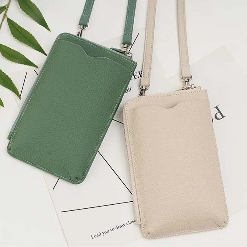 RFID Blocking Leather Phone Crossbody Wallet Bag with Adjustable Strap
