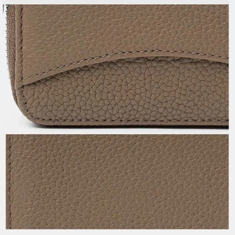 RFID Blocking Small Compact Zip Around Wallet Genuine Leather Coin Purse