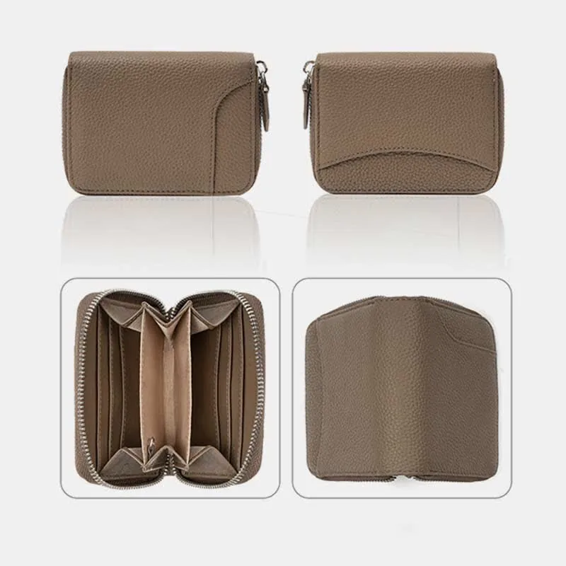 RFID Blocking Small Compact Zip Around Wallet Genuine Leather Coin Purse
