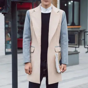 Split Colors Vintage Long Trench Slim Fit Casual Men Coat