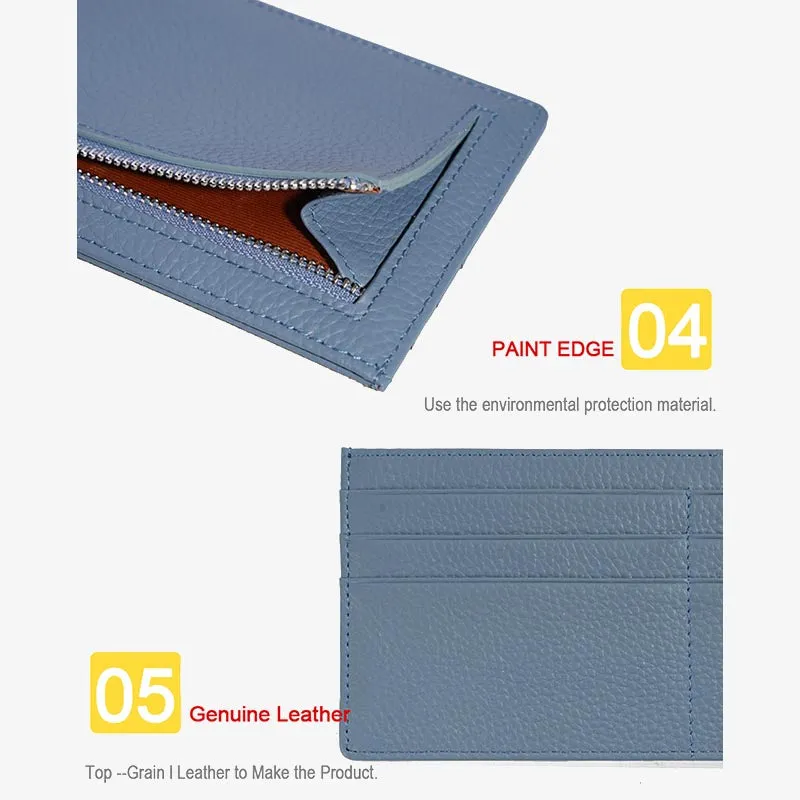Ultra Thin Leather Wallet Plain Color Long Purse For Women