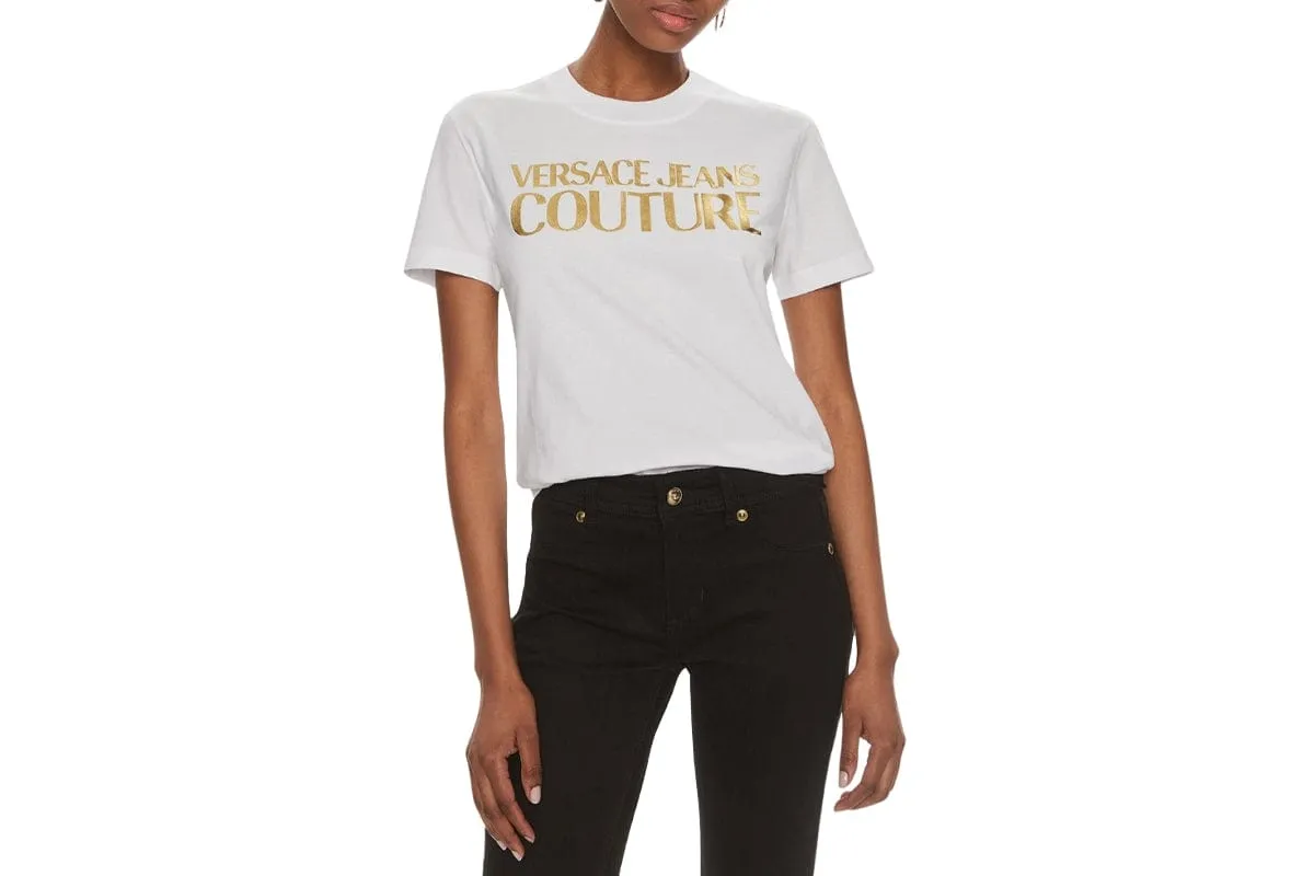 Versace Jeans Couture White & Gold Logo T-Shirt – Sleek Minimalism with a Luxe Finish-