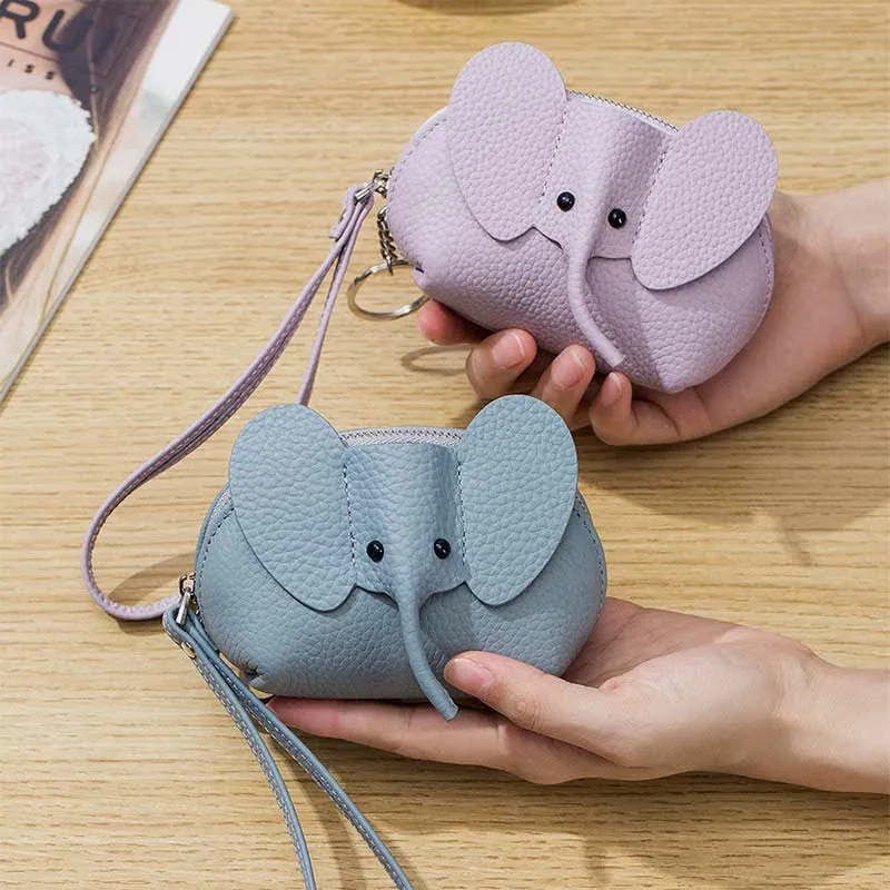 Women Small Coin Purse Elephant Leather Wallet Change Pouch Wristlet