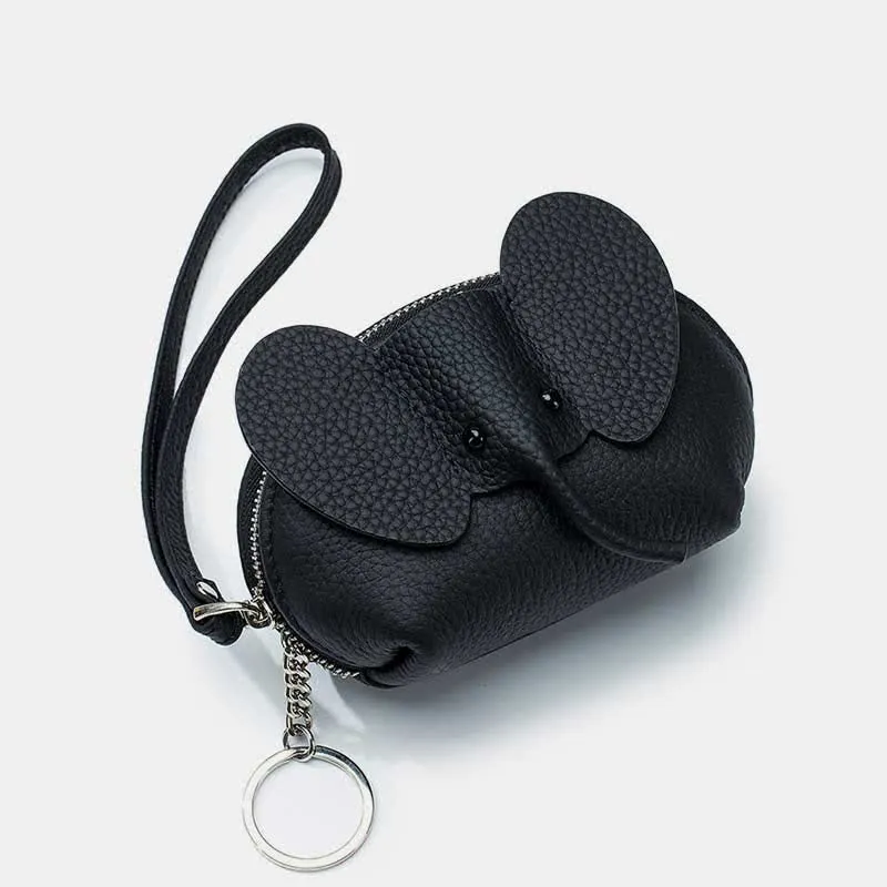 Women Small Coin Purse Elephant Leather Wallet Change Pouch Wristlet
