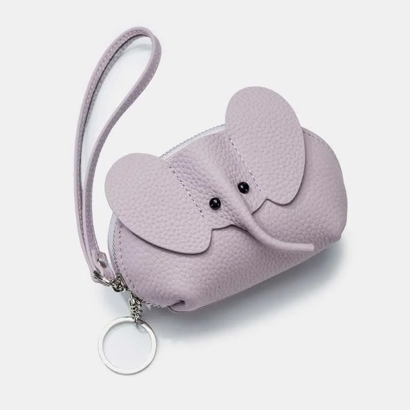 Women Small Coin Purse Elephant Leather Wallet Change Pouch Wristlet